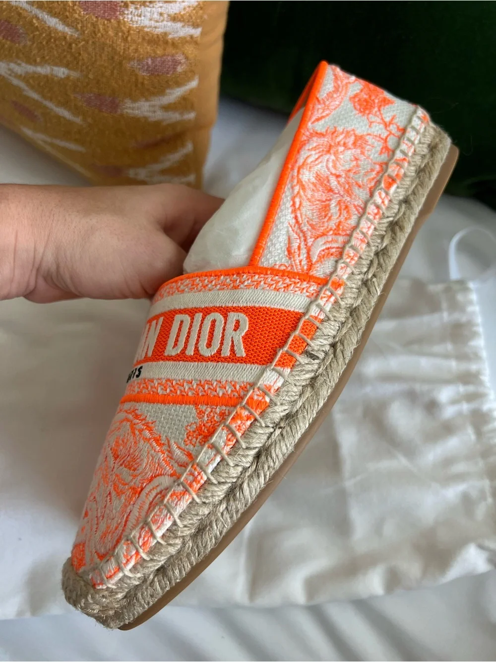 Dior Orange and Cream Embroidered Espadrilles